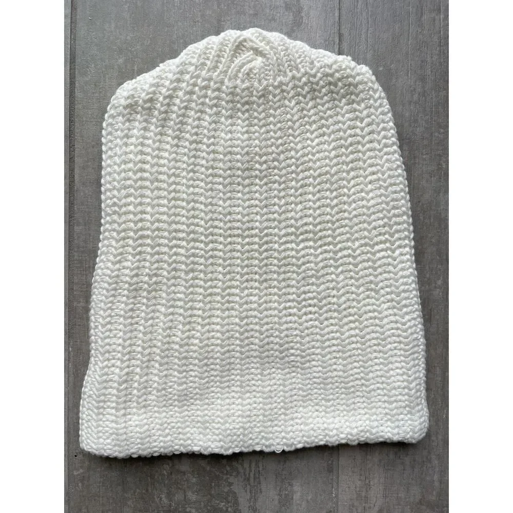 LOVE YOUR MELON White Silver Foil Beanie NEW Slouchie Knit Hat Women's One Size